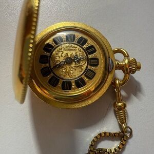 * Vintage Bucherer Gold Tone Quartz Watch Pendant On Amerik RG Box Chain TESTED